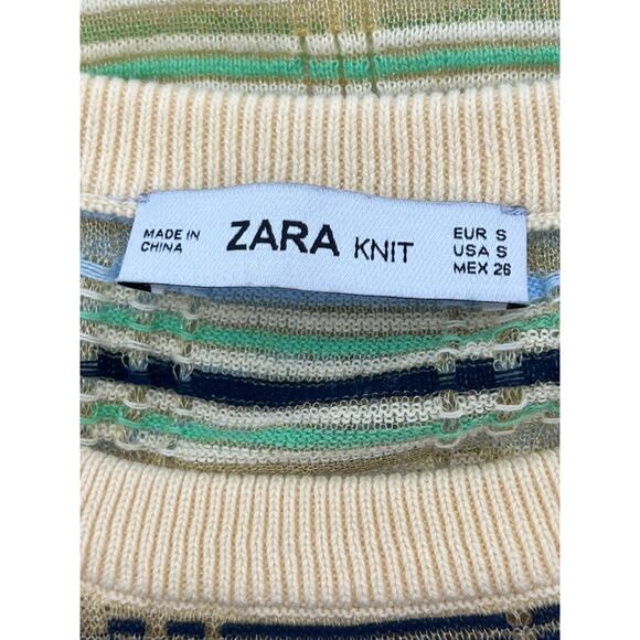ZARA Multicolored Striped Retro Preppy Sheer Short Sleeve Sweater (Womens: Sml) - Picture 5 of 7